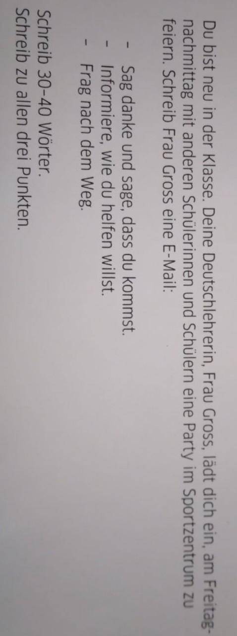 Du bist neu in der Klasse. Deine Deutschlehrerin, Frau Gross, lädt dich ein, am Freitag- nachmittag