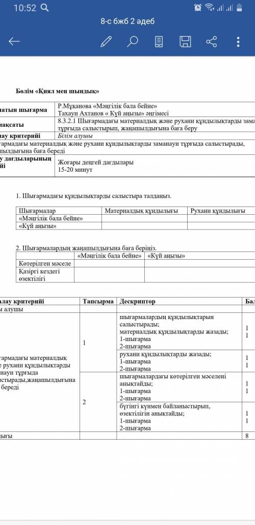 Шығармадағы құндалақтарды саластара талданыз
