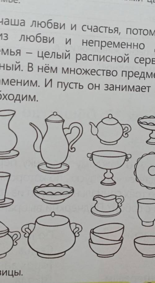 Разукрасить каждый предмет сервиза каким какими цветами которые ты видишь своей семье
