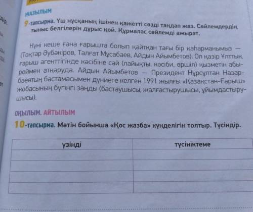 Мәтін бойыншаҚос жазба күнделігін толтыр.Түсіндір.