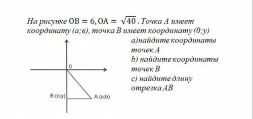На рисунке ОВ=6,0A = √40.Точка А имеем координату (а;в), точка в имеет координату (0;y) а)найдите ко