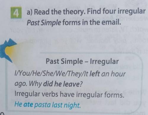 Read the theory. Find four irregular Past Simple forms in the email. 