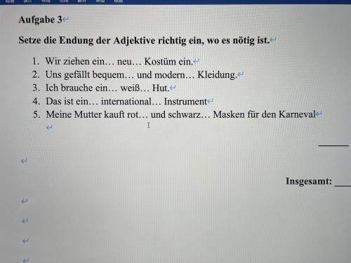 setze die Endungen der Adieu ich ich eine wo ist nötig ist