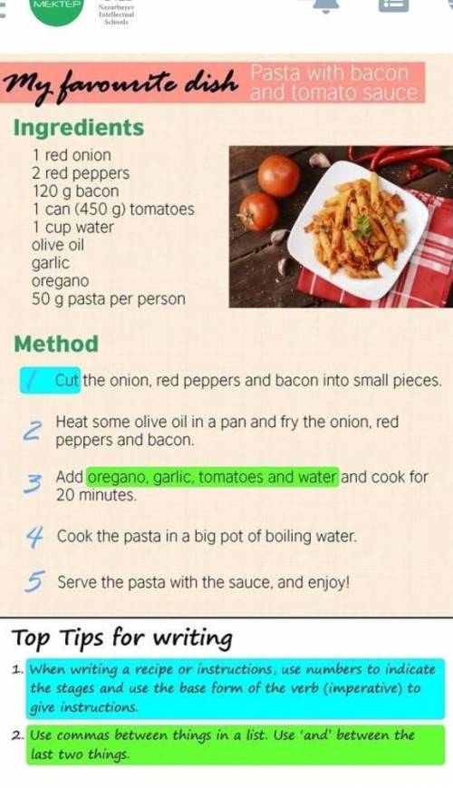 write about your favourite recipe of healthy food looking at the example