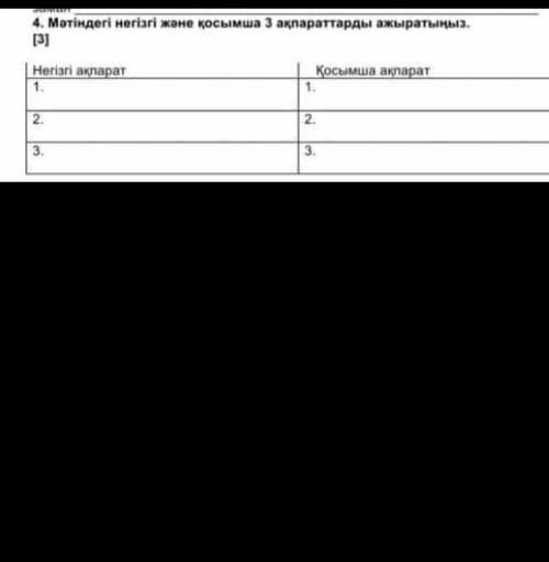 Мәтіндегі негізгі және қосымша 3 ақпаратты анықтаңыз 