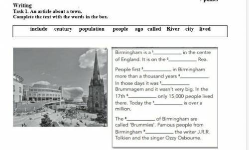 Writing Task 1. An article about a town.Complete the text with the words in the box.include century