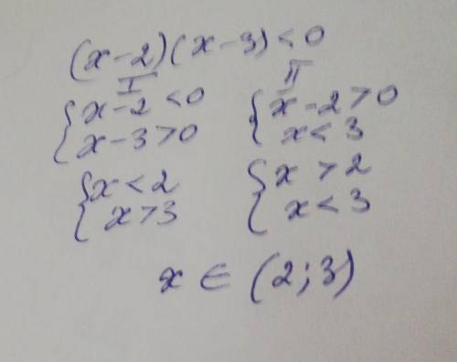Решите неравенство: (х - 2) ∙ (х − 3) < 0 A) (-2;3) B) (-3;-2) C) (2;3) D) (-1;2)ᴗ(3;+∞) E) (-∞;2
