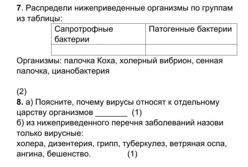 * Распредели нижеприведенные организмы по группам из таблицы​