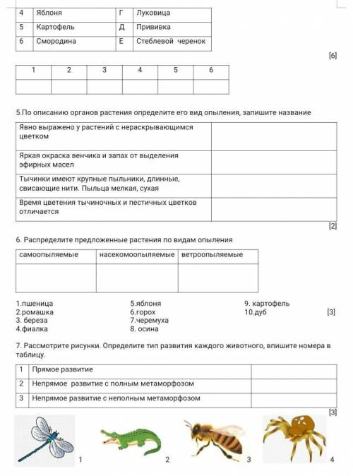 Рассмотрите рисунки. определите тип развитие каждого животного, впишите номер в таблицу7 номер