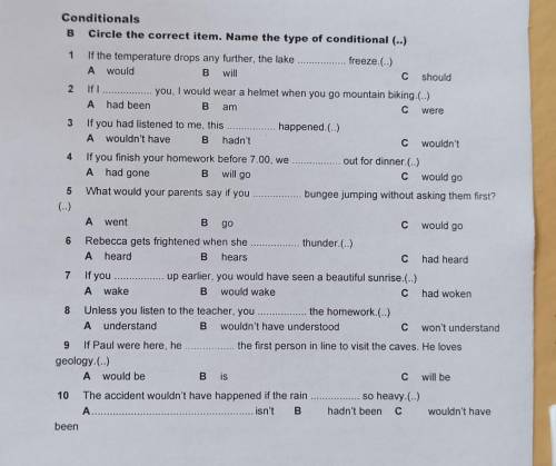 ConditionalsB Circle the correct item. Name the type of conditional (..)