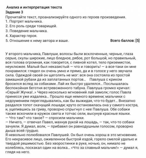 Прочитайте текст, проанализируйте одного из героев произведения. 1. Портрет мальчика. 2. Его роль ср