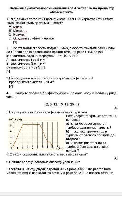 Математика 4 четверть 1 соч 6 класс