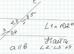 Найти: угол 2,угол3, угол4, угол 5.угол1=102°a||b