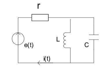 Розрахувати струм i (t), якщо е (t) = 110cos (ωt + 30 °) В; r = 500 Ом, L = 1 Гн, C= 1 мкФ, f = 200