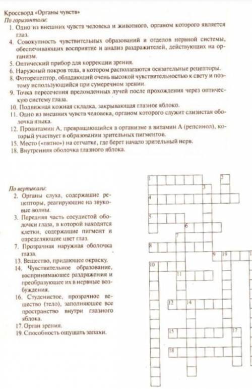Кроссворд по биологии, 8 класс . 