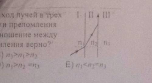 На рисунке показан ход лучей в 3 средах с показателями преломления n1, n2, n3. какое соотношение меж