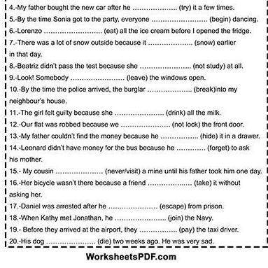 Complete the sentences using Past perfect tense.