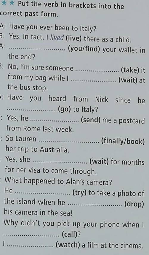 Put the verb in brackets into the correct past form