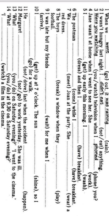 Put the verb into past continuous (I was doing) or past simple (I did)