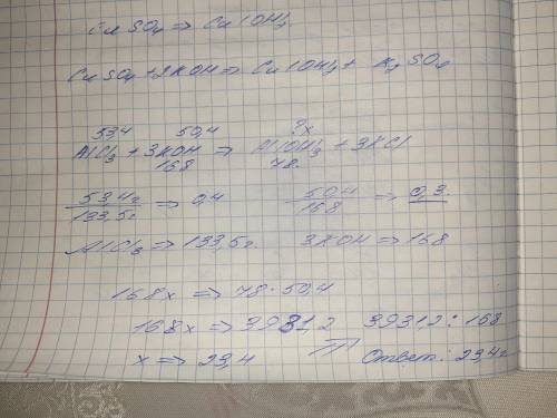 Определить m(массу) Al(OH3) образующегося при взаимодействии 53,4 AlCl3, 50,4 KOH, Заранее .