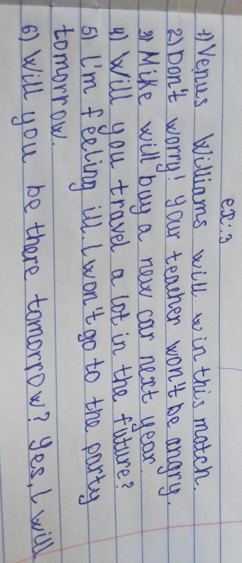 * Choose the correct words Venus Williams will winning win to win this I Don't worry your teacher no