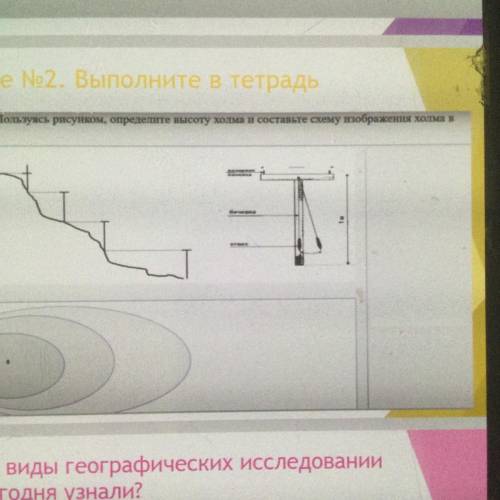 Задание No2. Выполните в тетрадь 2. Задание. Поль туясь рисунком, определите высоту холма и составьт
