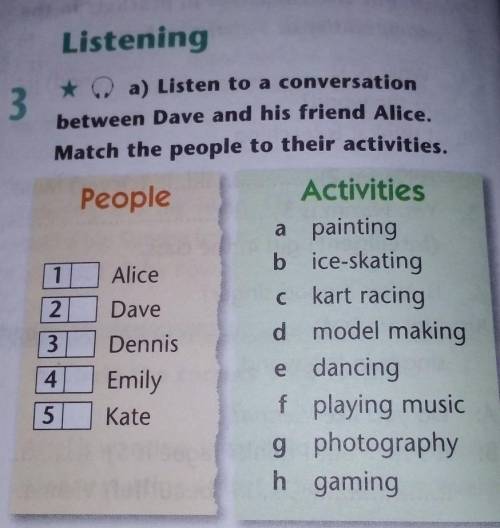 Listening 3 a) Listen to a conversation between Dave and his friend Alice. Match the people to their
