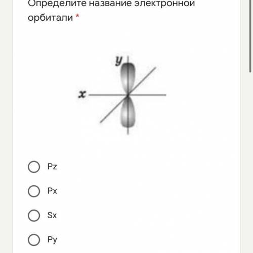 Определите название электронной орбитали * Подпись отсутствует Pz Px Sx Py