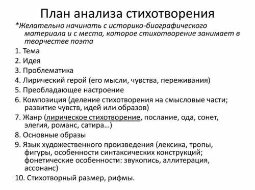 Напишите план анализа стихотворения К Чаадаеву по этому примеру
