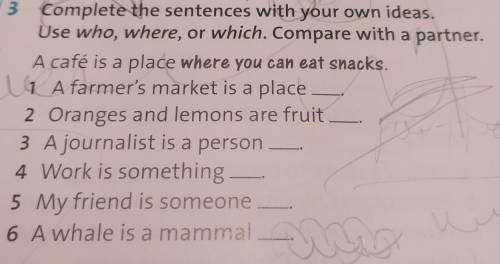 Complete the sentences with your own ideas.Use who,where,or which.