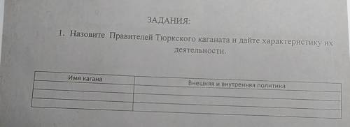 ЗАДАНИЯ: 1. Назовите Правителей Тюркского каганата и дайте характеристику их деятельности. Имя каган