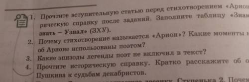 1. прочтите вступительную статью перед стихотворением Арион и историческую справку после заданий .