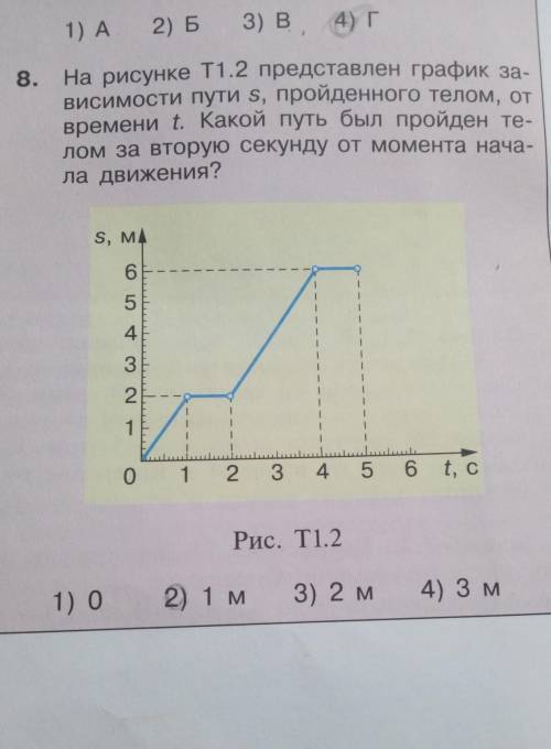 на рисунке Т1.2 представлен график зависимости пути s, пройденного телом за вторую секунду от момент