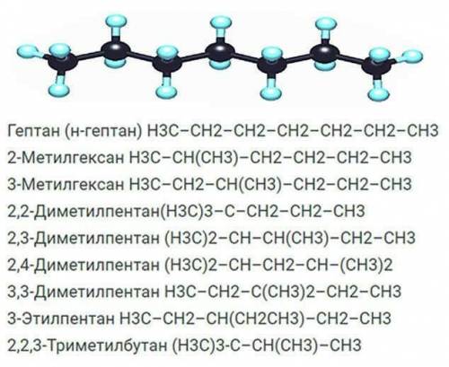 Назвіть напівструктурні формули ізомерних гептанів?