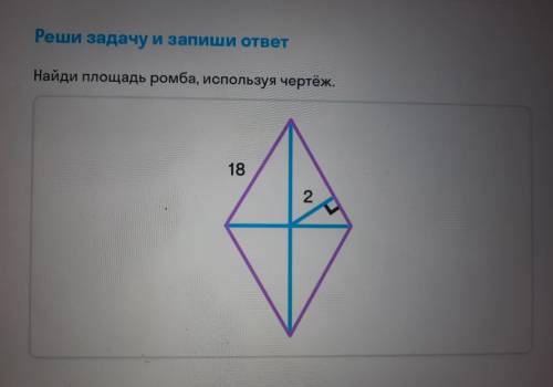 Реши задачу и запиши ответ Найди площадь ромба, используя чертёж