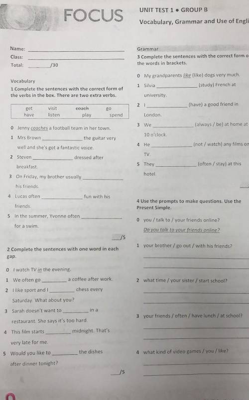 Focus 1 unit test 1 group B.