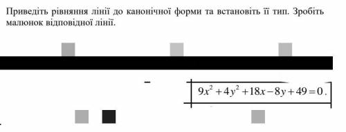 Приведіть рівняння лінії до канонічної форми та встановіть її тип. Зробіть малюнок відповідної лінії