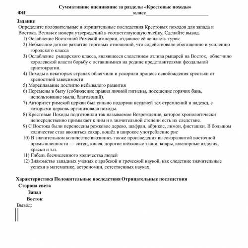 , выпишите в столбик восток и запад крестовых походов положительные и отрицательные.