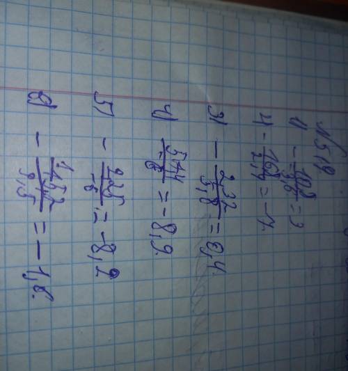 B 519. Найдите частное: 3) -2,32 5,8 -10,8 -; -3,6 ; 1) 7) -4, 6 -9,2 -2,25 5) : 0,25 -15,2 6) 5 9,5