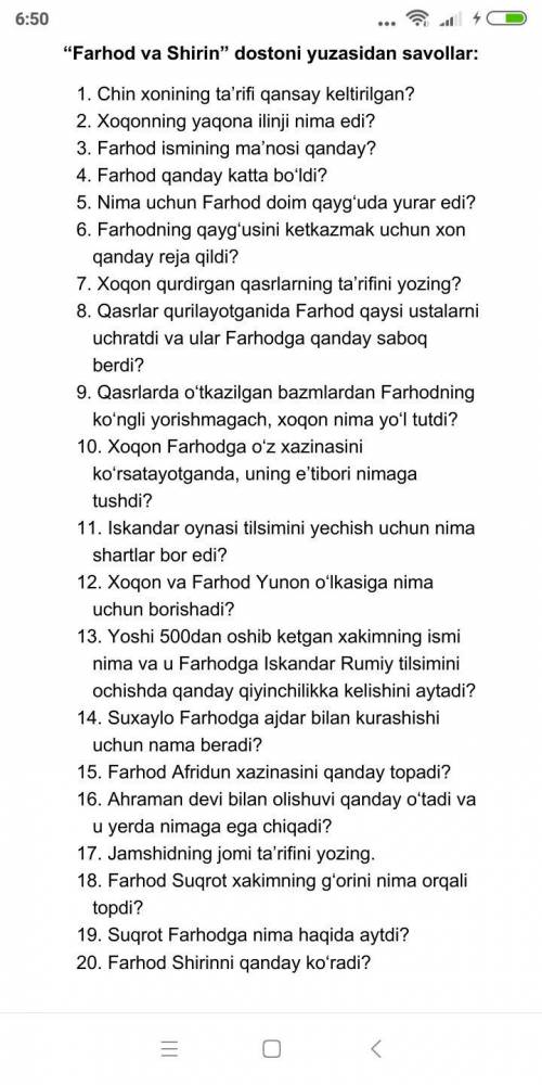 Savolarga toloq javob berin
