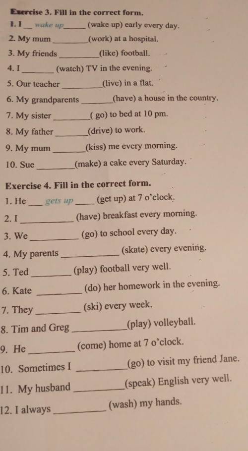 Exercise 3.Fill in the correct form.