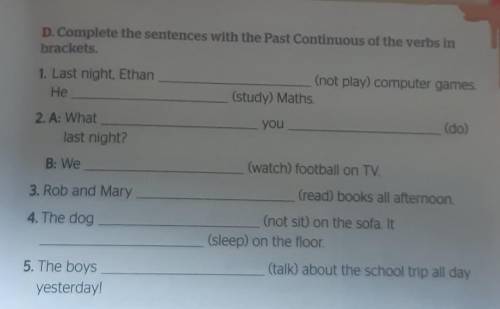 D. Complete the sentences with the Past Continuous of the verbs in brackets.1. Last night, EthanHe(n