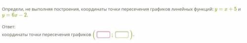 Определи, не выполняя построения, координаты точки пересечения графиков линейных функций: y=x+5 и y=