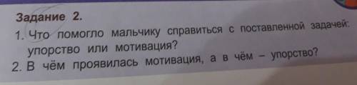 Задание 2. 1. Что мальчику справя с палей арае упорство или мотивация? 2. В чём проявилась мотивация