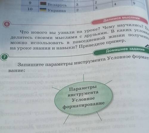 На уроке знания Домашнее задание 7 Запишите параметры инструмента Условное форматиро- вание: Парамет
