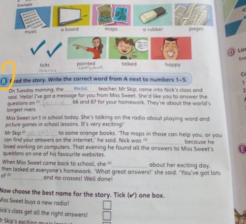 хелп VOS EX B Read the story. Write the correct word from A next to numbers 1-5. On Tuesday morning,
