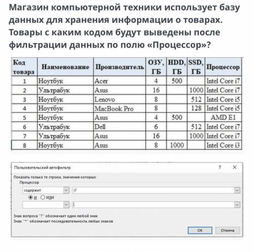 Магазин компьютерной техники использует базу данных для хранения информации о товарах. Товары с каки
