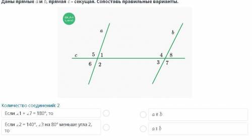 даны прямые a и b прямая c секущая сопоставь правильные варианты