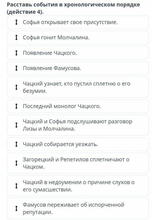 Расставь события в хронологическом порядке (действие 4). Софья открывает свое присутствие.Софья гони