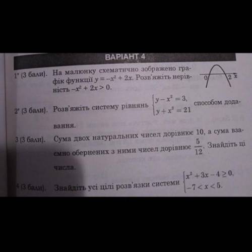 На малюнку схематично зображено гра фік функції у=-х(2 в квадрате) + 2х. Розв'яжіть нерів нiсть -х²
